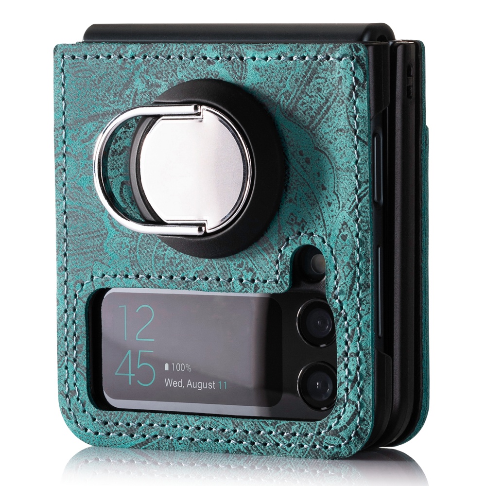 Genuine leather Back case Flex Mode - Ornament Turquoise - TPU Black