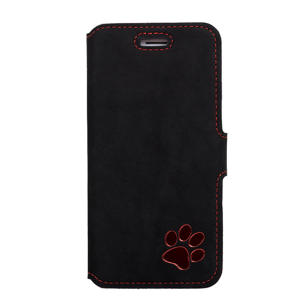 Genuine leather Slim cover - Nubuck Black - Red Paw - Transparent TPU