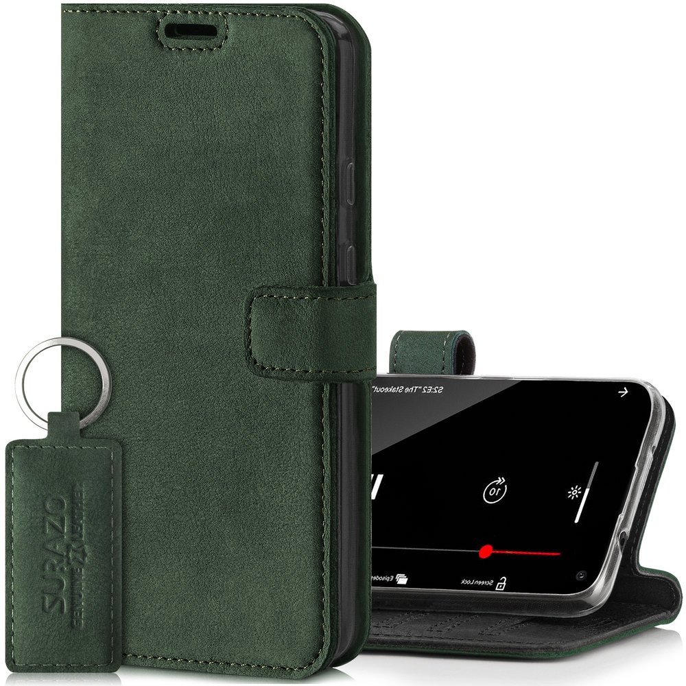 Wallet case - Nubuck Dark Green - Transparent TPU