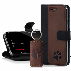Wallet case Duo - Nubuck Black and Nut brown - Paw - Transparent TPU